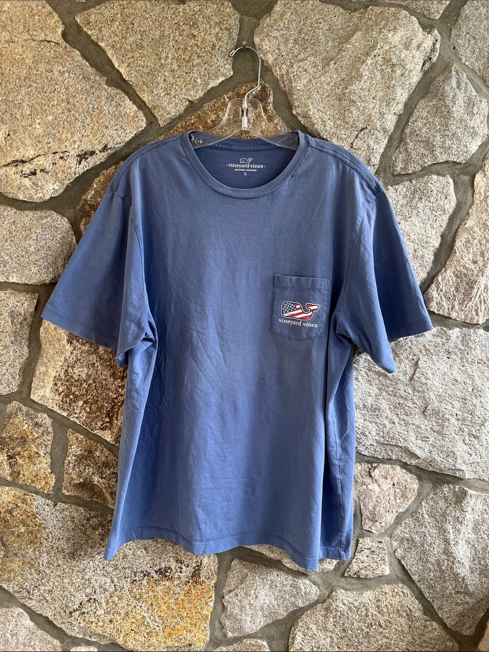 Vineyard Vines Navy Short-Sleeve Pocket Tee with Flag Whale